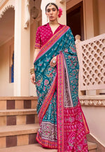 Load image into Gallery viewer, Teal Silk Saree With Blouse