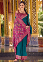 Load image into Gallery viewer, Teal Silk Saree With Blouse