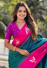 Load image into Gallery viewer, Teal Silk Saree With Blouse