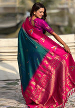Load image into Gallery viewer, Teal Silk Saree With Blouse