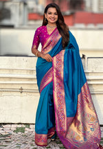 Load image into Gallery viewer, Teal Silk Saree With Blouse