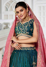 Load image into Gallery viewer, Teal Tissue Lehenga Choli