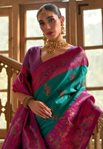 Load image into Gallery viewer, Turquoise Banarasi Silk Saree