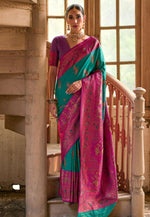 Load image into Gallery viewer, Turquoise Banarasi Silk Saree
