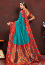 Load image into Gallery viewer, Turquoise Silk Paithani Saree