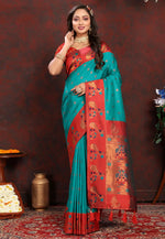 Load image into Gallery viewer, Turquoise Silk Paithani Saree