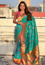 Load image into Gallery viewer, Turquoise Silk Saree With Blouse