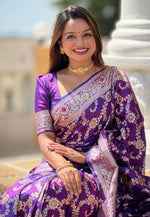 Load image into Gallery viewer, Violet Banarasi Silk Saree