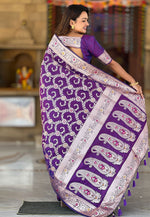 Load image into Gallery viewer, Violet Banarasi Silk Saree