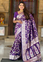 Load image into Gallery viewer, Violet Banarasi Silk Saree