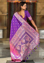 Load image into Gallery viewer, Violet Banarasi Silk Saree