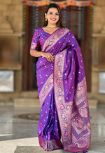 Load image into Gallery viewer, Violet Banarasi Silk Saree