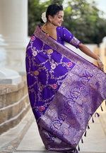 Load image into Gallery viewer, Violet Banarasi Silk Saree With Blouse