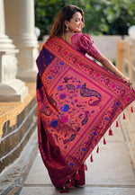 Load image into Gallery viewer, Violet Silk Paithani Saree