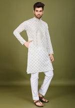 Load image into Gallery viewer, White Viscose Kurta Pajama With Stole
