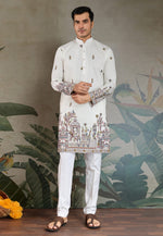 Load image into Gallery viewer, White Viscose Kurta Pajama With Stole