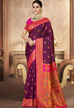 Load image into Gallery viewer, Wine Art Silk Paithani Saree