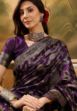 Load image into Gallery viewer, Wine Banarasi Jacquard Saree