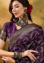 Load image into Gallery viewer, Wine Banarasi Jacquard Saree With Blouse