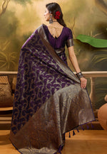 Load image into Gallery viewer, Wine Banarasi Jacquard Saree With Blouse