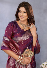 Load image into Gallery viewer, Wine Banarasi Silk Saree