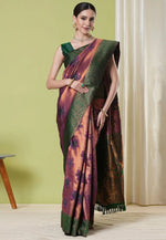 Load image into Gallery viewer, Wine Banarasi Silk Saree
