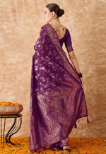 Load image into Gallery viewer, Wine Banarasi Silk Saree