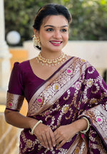 Load image into Gallery viewer, Wine Banarasi Silk Saree With Blouse