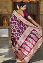 Load image into Gallery viewer, Wine Banarasi Silk Saree With Blouse
