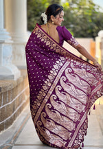 Load image into Gallery viewer, Wine Banarasi Silk Saree With Blouse