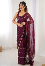 Load image into Gallery viewer, Wine Chiffon Saree With Blouse