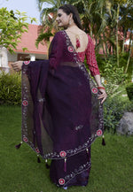 Load image into Gallery viewer, Wine Chiffon Saree With Blouse