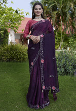 Load image into Gallery viewer, Wine Chiffon Saree With Blouse