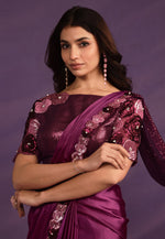 Load image into Gallery viewer, Wine Crepe Saree With Blouse