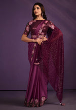 Load image into Gallery viewer, Wine Crepe Saree With Blouse