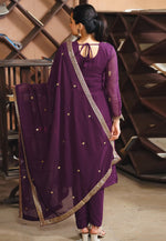 Load image into Gallery viewer, Wine Faux Georgette Readymade Pakistani Suit