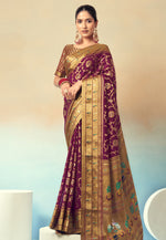Load image into Gallery viewer, Wine Georgette Paithani Saree