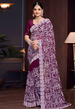 Load image into Gallery viewer, Wine Georgette Saree With Blouse