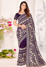 Load image into Gallery viewer, Wine Georgette Saree With Blouse