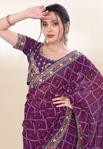 Load image into Gallery viewer, Wine Georgette Saree With Blouse