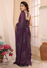 Load image into Gallery viewer, Wine Georgette Saree With Blouse