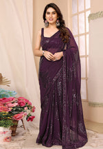 Load image into Gallery viewer, Wine Georgette Saree With Blouse
