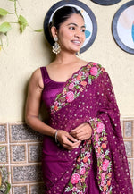 Load image into Gallery viewer, Wine Georgette Saree With Blouse