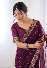 Load image into Gallery viewer, Wine Georgette Saree With Blouse