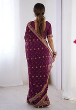 Load image into Gallery viewer, Wine Georgette Saree With Blouse