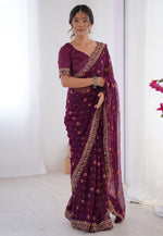 Load image into Gallery viewer, Wine Georgette Saree With Blouse