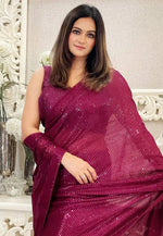 Load image into Gallery viewer, Wine Georgette Sequence Saree