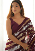 Load image into Gallery viewer, Wine Georgette Sequence Saree