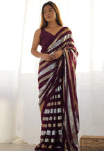 Load image into Gallery viewer, Wine Georgette Sequence Saree