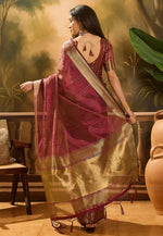 Load image into Gallery viewer, Wine Khadi Saree With Blouse